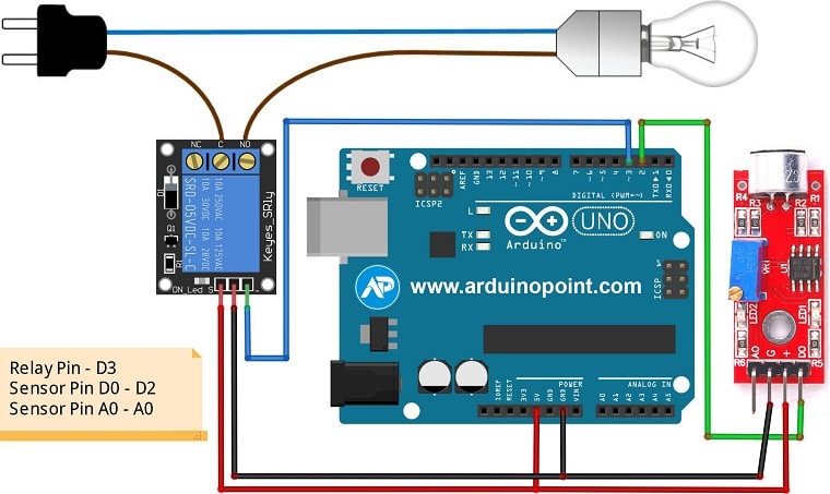Arduino Clap Switch with Relay Circuit Schematics
